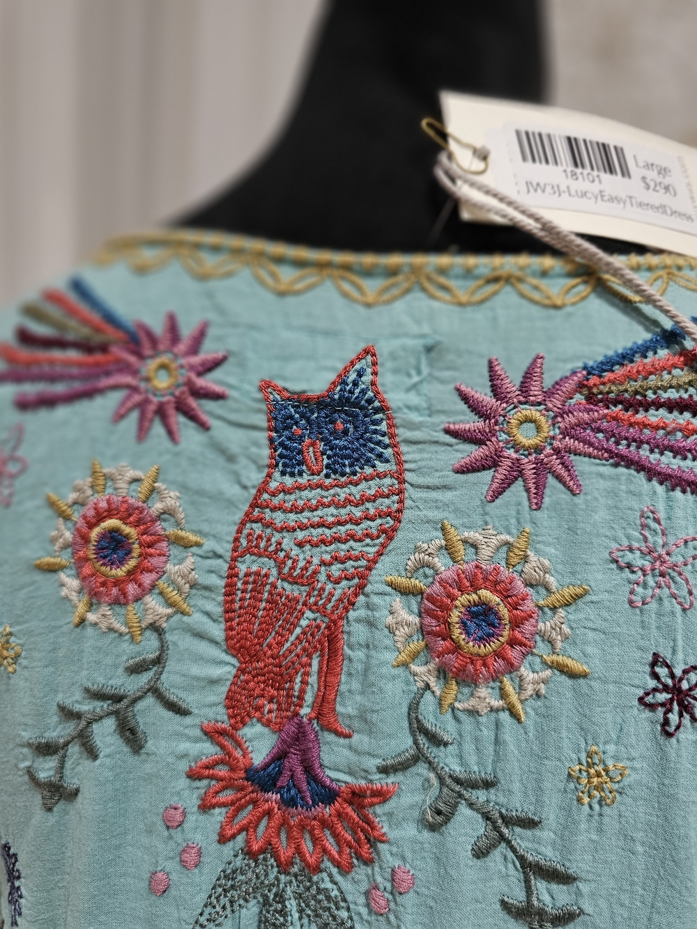 Johnny Was 'LUCY' Embroidered Midi Dress with Multicolor Floral & Parrot Motifs - Picture 5 of 11